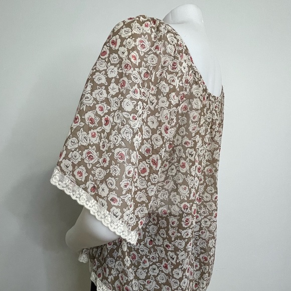 XXl Woven Loose Floral Blouse Top Cocoa Cream Pink size S - Picture 7 of 9